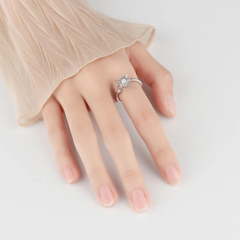 Rotatable Sun Ring Copper Sunflower Anxiety Spinner Adjustable Opening Zirconia Women Fashion Jewelry