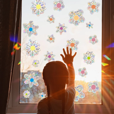 Αυτοκόλλητα Παραθύρου Suncatcher Ουράνιο Τόξο Πρίσμα PVC Στατικά Λουλούδια Φρούτα Αυτοκόλλητα Γυαλί Διακόσμηση Σπιτιού