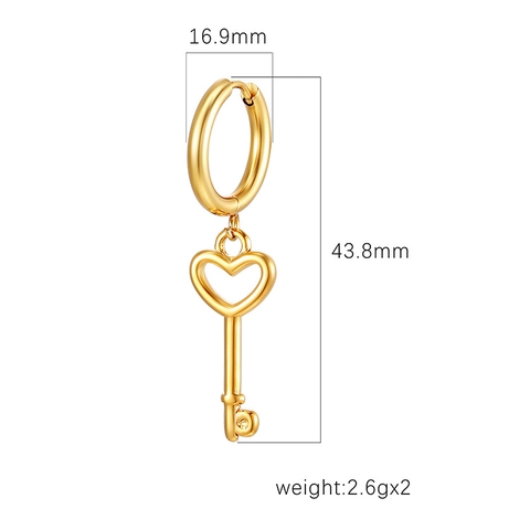 Stainless Steel Heart Key Pendant Earrings And Necklace 18K Gold Plated INS Fashion Minimalist Jewelry For Women