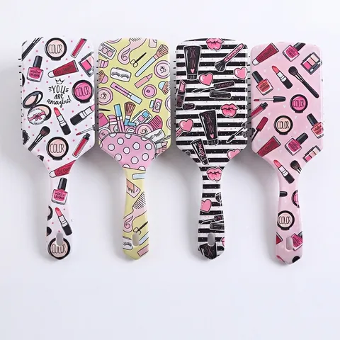 Paddle Air Cushion Hair Brush Plastic Detangling Scalp Massage Comb With Colorful Printed Cartoon Patterns For Women
