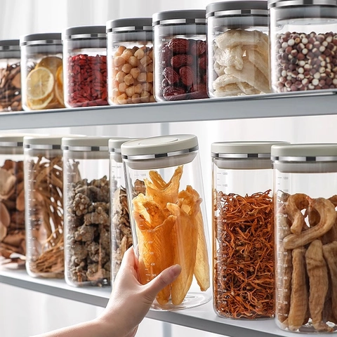 Luchtdichte Voorraadpot Van Borosilicaatglas Drukdeksel Keuken Organisatie Container Met Schaalverdeling