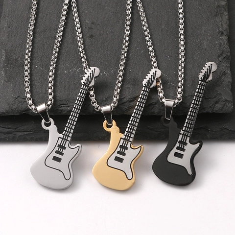 Roestvrijstalen Gitaar Hanger Ketting Muziek Thema Hip Hop Rock Street Style Sieraden Voor Heren
