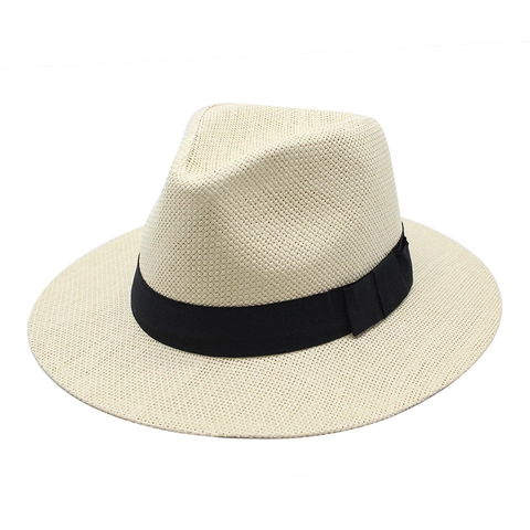 Strohhut Fedora Papier Panama Stil Sonnenschutz Strand Outdoor Breite Krempe Mit Schwarzem Band Für Damen Herren