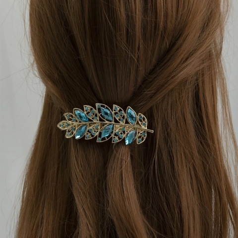 Pince À Cheveux Feuille Strass Scintillante Alliage Zinc Élégante Épingle À Cheveux Style Coréen Coiffe Mode Pour Femmes