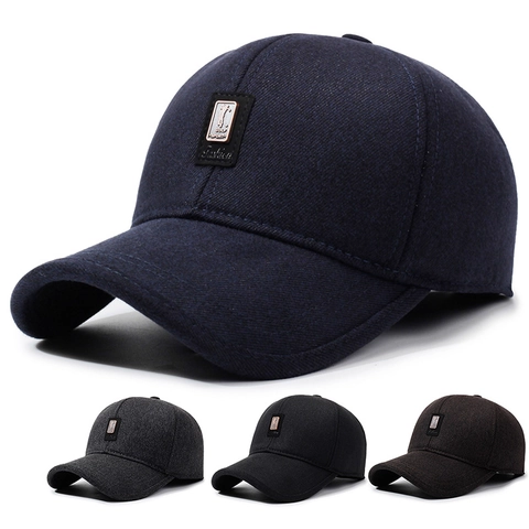 Herren Winter Warme Baseballkappe Wollmischung Winddichte Mütze Mit Ohrenklappen Fleecegefüttert Verstellbar Golf Sport