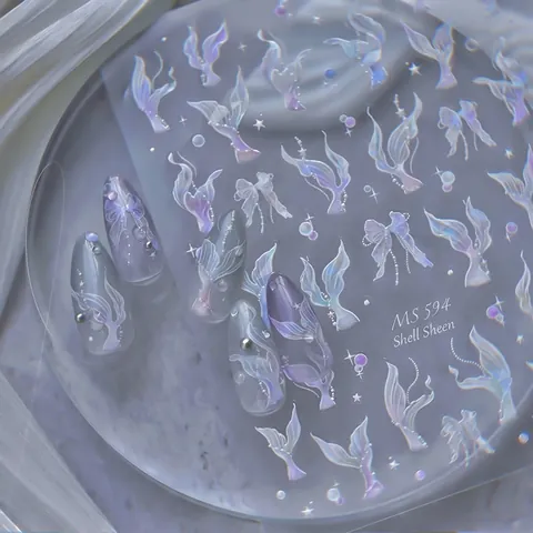 Meerjungfrau Schwanz Schmetterling Muschelglanz MS594 Nagelkunst Aufkleber Aurora Holographisch DIY Maniküre Abziehbilder Nageldekoration