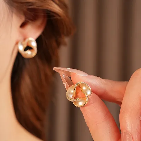 Spiraalknoop Geometrische Koperen Oorbellen Met Strass En Imitatieparel Decor Zilveren Oorknopje Elegante Dames Sieraden