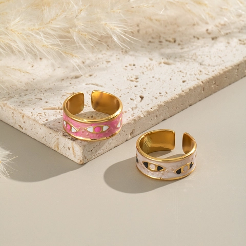 Evil Eye Ring Edelstahl Emaille Verstellbar Offener Ring Böhmischer Stil Schmuck Für Frauen Vergoldet