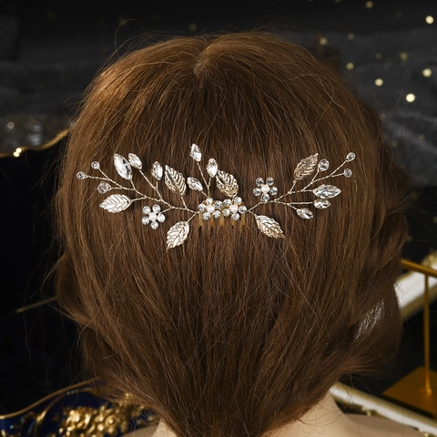 Pettine Per Capelli Da Sposa Lega Strass Perla Artificial Sintetica Foglia Fiore Retro Copricapo Da Sposa Per Donna Fatto A Mano
