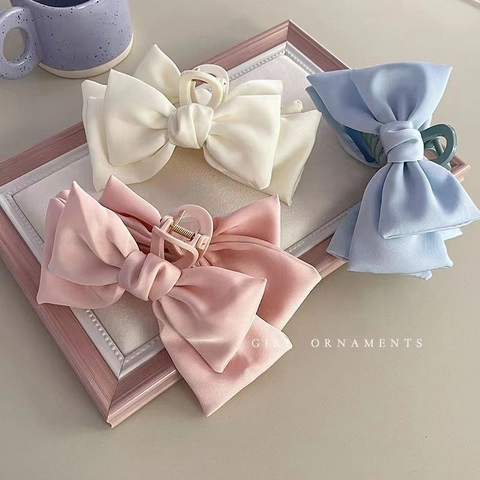 Pinza Per Capelli Con Fiocco Grande Raso Doppia Faccia Elegante Stile Principessa Accessori Donna
