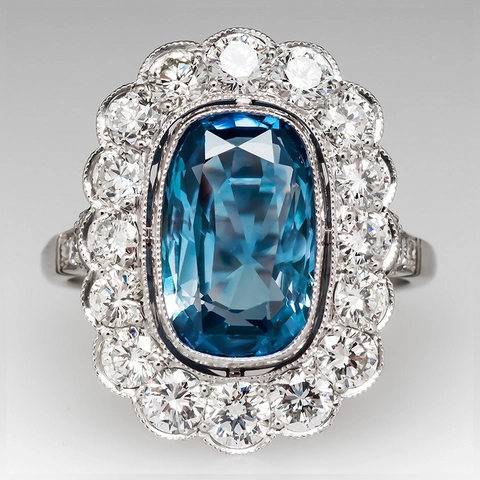 Anello In Rame Vintage Con Zircone Blu Mare Taglio Cushion E Halo Di Zirconia Cubica Rotonda Per Donne Gioielli Da Banchetto