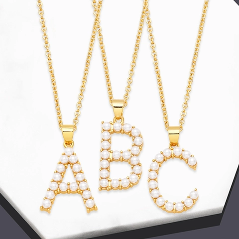 Collana Con Ciondolo Lettera Iniziale Rame Imitazione Perla Artificial Placcato Oro Gioielli Per Donna