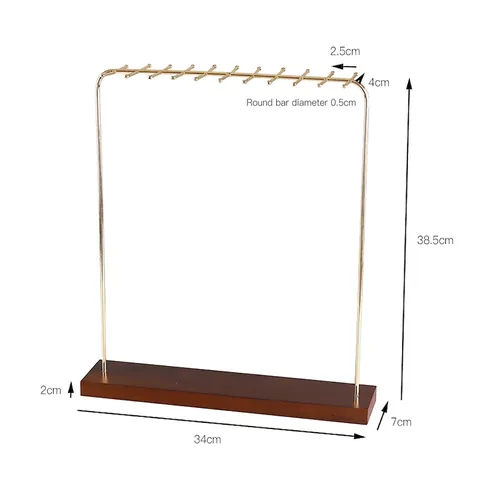 Necklace Display Stand Jewelry Organizer Rack With Wood Base Metal Double Row Hooks Nordic Minimalist Home Decor