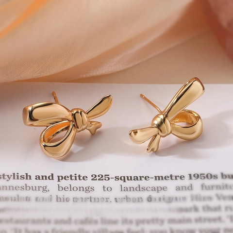 Boucles D'oreilles Puces Noeud Mode Cuivre Plaqué Rétro Géométrique Accessoires De Mode Personnalisés Pour Femmes Style Minimaliste
