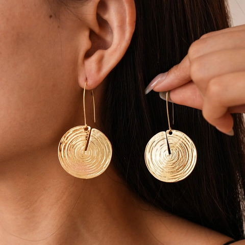 Geometric Round Hook Earrings Alloy Spiral Texture Metallic Stainless Steel Earring Post Minimalist Fashion For Women
