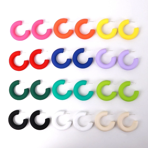 Orecchini a Cerchio a Forma di C in Acrilico Color Caramella per Donna Orecchini a Bottone Geometrici Finitura Opaca Minimalista Gioielli con Perno in Argento