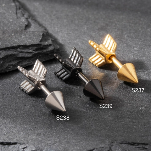 Arrow Stud Earrings Titanium Steel Punk Unisex Cartilage Piercing Jewelry Gothic Industrial Threaded Screw Back