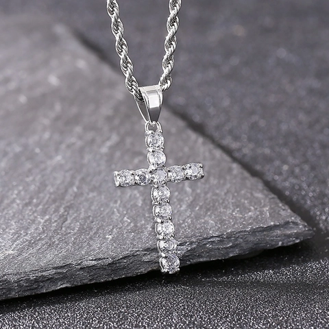 Collana Con Ciondolo A Croce Acciaio Inossidabile Micro Pavé Zirconi Hip Hop Punk Gioielli