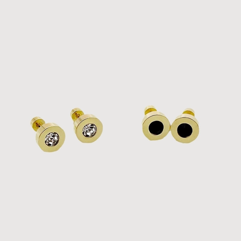 Orecchini a Bottone in Acciaio Inossidabile Minimalisti con Strass Per Uomo Donna Geometrici Tondi Placcati Oro Piccoli