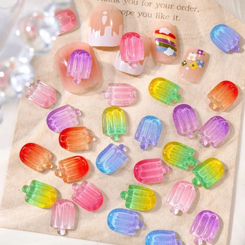 Nagelkunst Dekorationen Harz Eis Am Stiel 3D Farbverlauf Niedliche Eiscreme Ornamente Für DIY Maniküre Zubehör