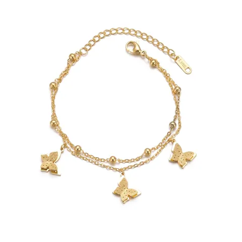 Fashion 304 Stainless Steel Gold Plated Double Layer Butterfly Pendant Bracelet For Women Elegant Versatile Jewelry Gift