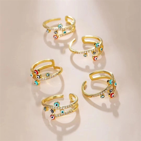 Anello Aperto Farfalla Malocchio Rame Micro Pavè Zircone Colorato Fascia Regolabile Accessori Gioielli Di Moda Per Donna