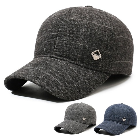 Berretto Da Baseball Invernale Da Uomo Tweed Di Lana A Quadri Con Paraorecchie Caldo Antivento Regolabile