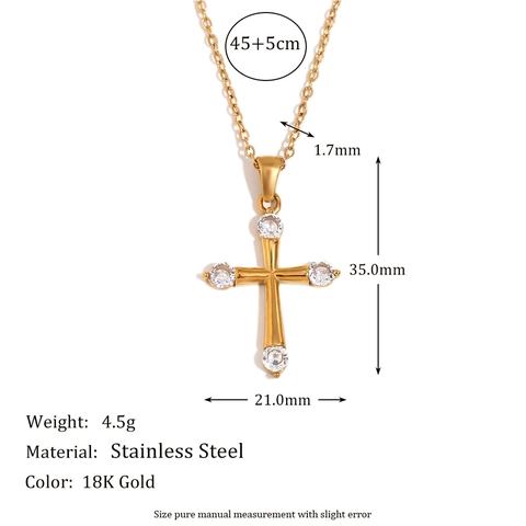 Collana Con Pendente A Croce Placcata Oro 18K Acciaio Inossidabile Semplice Micro Intarsio Zircone Bianco Gioielli Alla Moda Donna