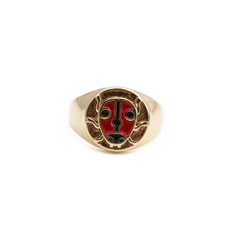 Kupfer Echtgold Vergoldet Emaille Siegelring Böser Blick Marienkäfer Muster Verstellbares Offenes Band Vintage Punk Schmuck