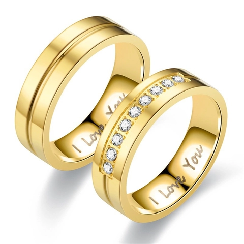 Edelstahl I LOVE YOU Buchstaben Paar Ring Gold Silber Farbe Inlaid Strass Graviert Romantische Schmuck Finger Ring