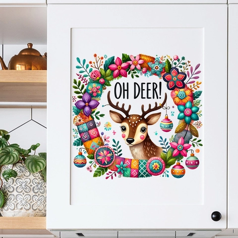 Pegatina De Pared De Corona De Reno De Navidad PVC Impermeable Autoadhesivo Dibujos Animados Calcomanía De Flor Para Salón Habitación Niños