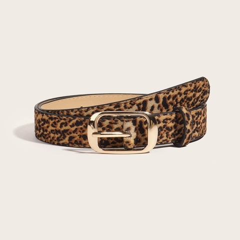 Fashion Leopard Print PU Leather Belt For Women Gold Oval Alloy Pin Buckle Thin Vintage Waistband For Jeans Dresses Ladies Accessories