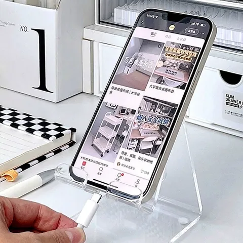Thickened Acrylic Mobile Phone Stand Transparent Iridescent Desktop Tablet Holder Universal Simple Charging Port Office