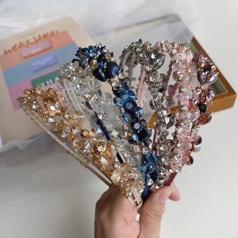 Baroque Double Layer Beaded Headband With Artificial Crystal And Rhinestone Handmade Woven Elegant Hair Hoop For Women