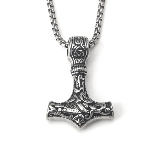 Collana Con Ciondolo Martello Di Thor Acciaio Inossidabile Vichingo Nordico Retro Mjölnir Nodo Celtico Gioielli Da Uomo