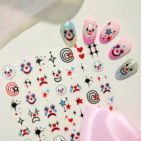 Autocollants Ongles Clown Emoji 3D Relief Adhésifs Pour Festival De Musique DIY Décorations Ongles