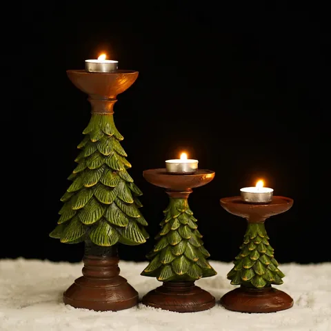 Christmas Tree Resin Candle Holder Ornament European Style Holiday Tabletop Decoration For Living Room Desktop Aesthetic