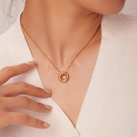 Ketting Met Holle Ring Hanger 18K Verguld Roestvrij Staal Zirkoon Geometrische Minimalistische Sieraden Voor Dames