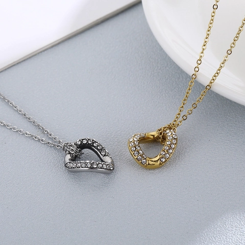 Stainless Steel Necklace Irregular Hollow Waterdrop Pendant Pavé Rhinestone Fashion Geometric Jewelry Elegant For Women