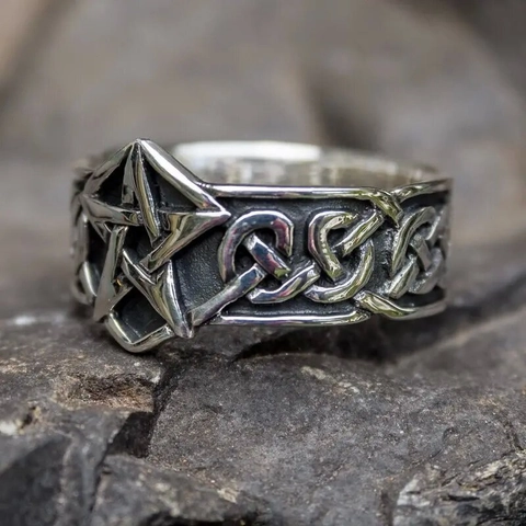 Bague Pentagramme Rétro Alliage Argent Antique Noeud Celtique Gothique Punk Viking Street Style Bijoux Pour Hommes Unisexe