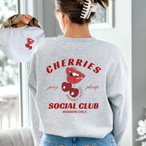 Crewneck Sweatshirt Cherries Social Club Grafikdruck Polyester Langarm Pullover Casual Streetwear Unisex