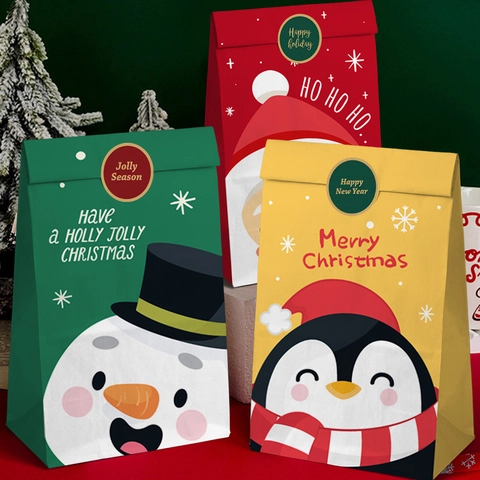 Sacchetti Regalo Di Natale Carta Cartone Animato Babbo Natale Pupazzo Di Neve Modelli Adesivi Confezione Caramelle Festive Disegni Assortiti