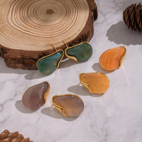 Irregular Drop Stud Earrings Resin Marble Texture Waterproof Hypoallergenic 304 Stainless Steel Bold Jewelry Women