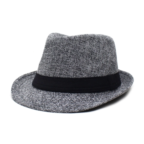 Classic Fedora Hat Polyester Cotton Woven Short Brim Jazz Cap With Black Band Casual Sun Protection For Men Women