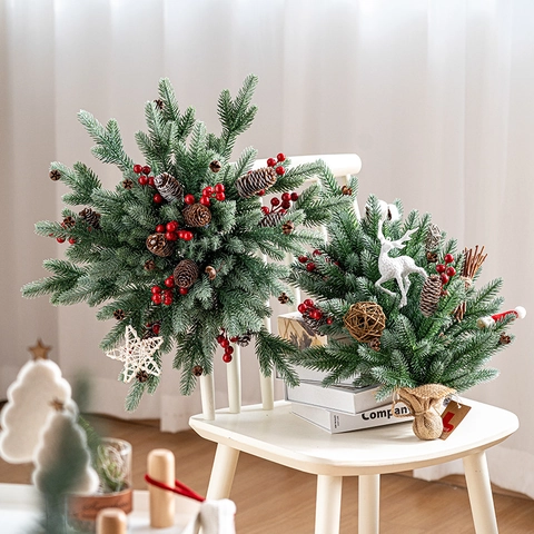 Ghirlanda Di Natale Artificiale E Mini Albero Decorazione Da Parete Con Pigne Bacche Rosse E Fiocchi Per Feste