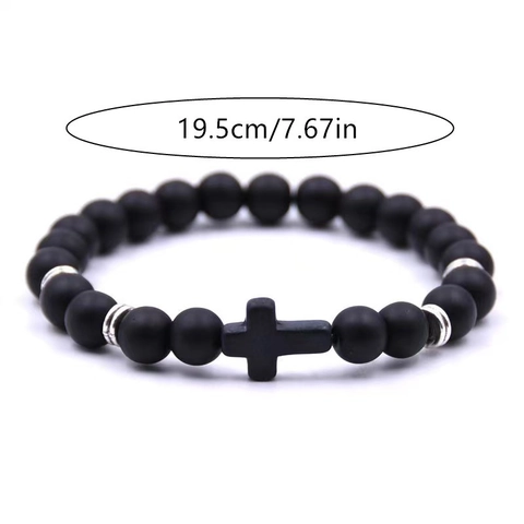 Bracciale Di Perline In Pietra Naturale Con Croce Agata Occhio Di Tigre Turchese Gioielli Elastici Stile Religioso