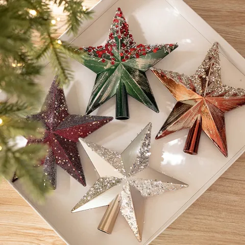 Punta Per Albero Di Natale Stella Plastica Luccicante Paillettes Perline Ornamenti Festival Decorazione Casa Stilo Vintage