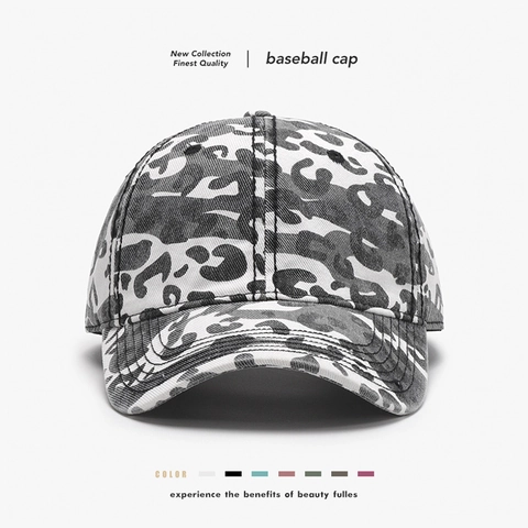 Casquette De Baseball En Coton Lavé Imprimé Camouflage Léopard Boucle Réglable Style Vintage Protection Solaire Homme Femme
