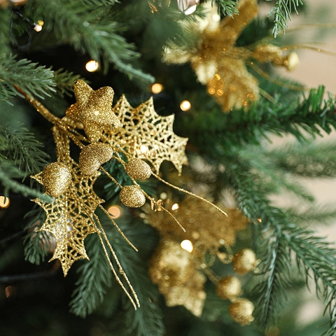 Artificial Christmas Glitter Gold Berry Pine Cone Picks Festive Tree Ornaments Floral Arrangement Decor