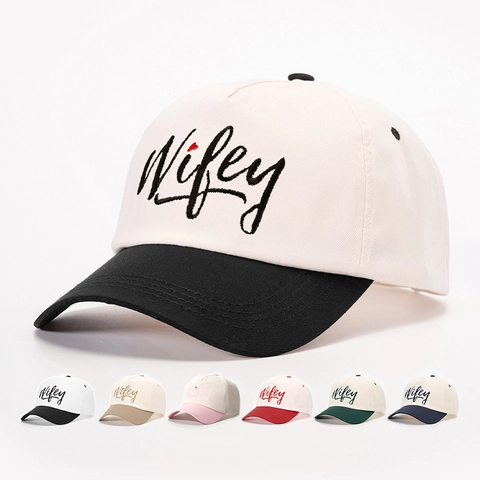 Cappello Da Baseball Ricamo Wifey Poliestere Color Block Cappello Da Sole Regolabile Accessorio Casual Per Donne
